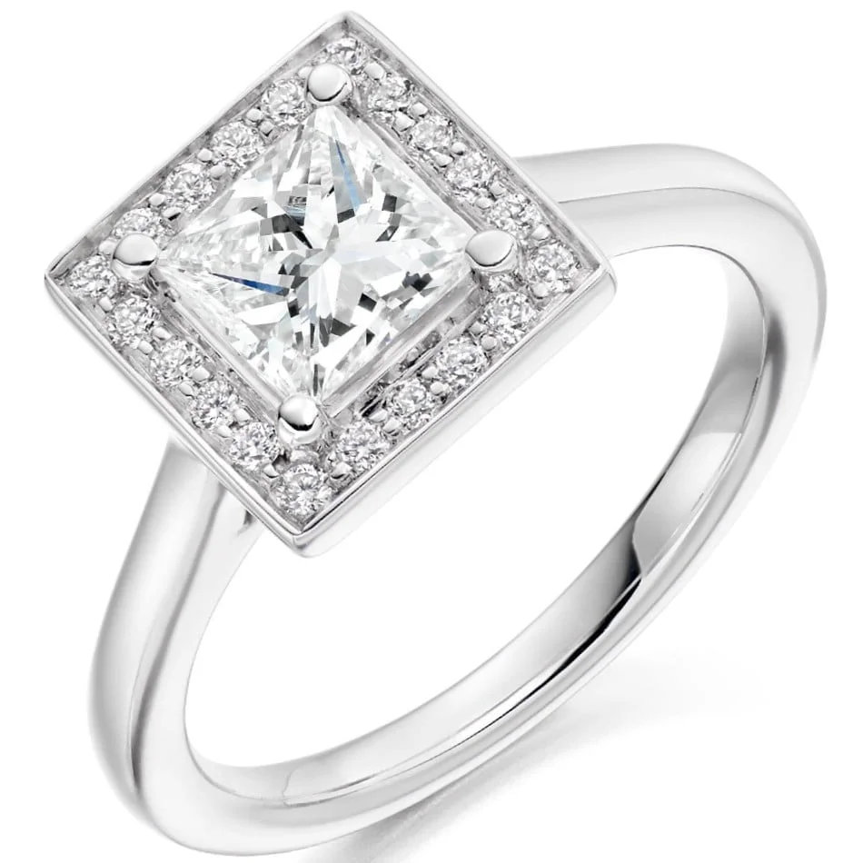 Platinum 1.00ct Princess Cut Diamond Halo Engagement Ring