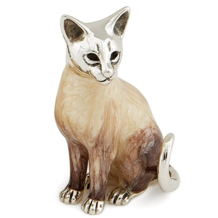 Saturno Animals Silver Siamese Cat Ornament Figurine