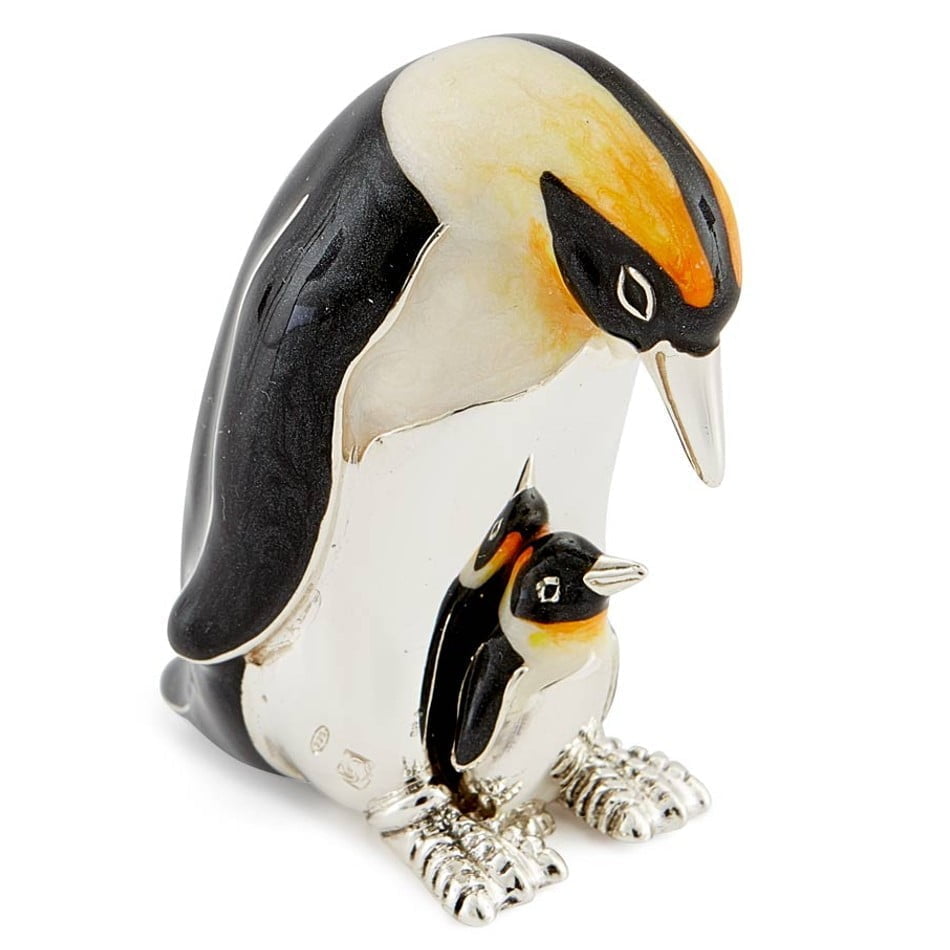 Saturno Sterling Silver Penguin & Chick Enamel Ornament