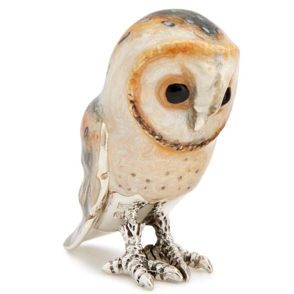 Saturno Sterling Silver Enamel Large Barn Owl Ornament