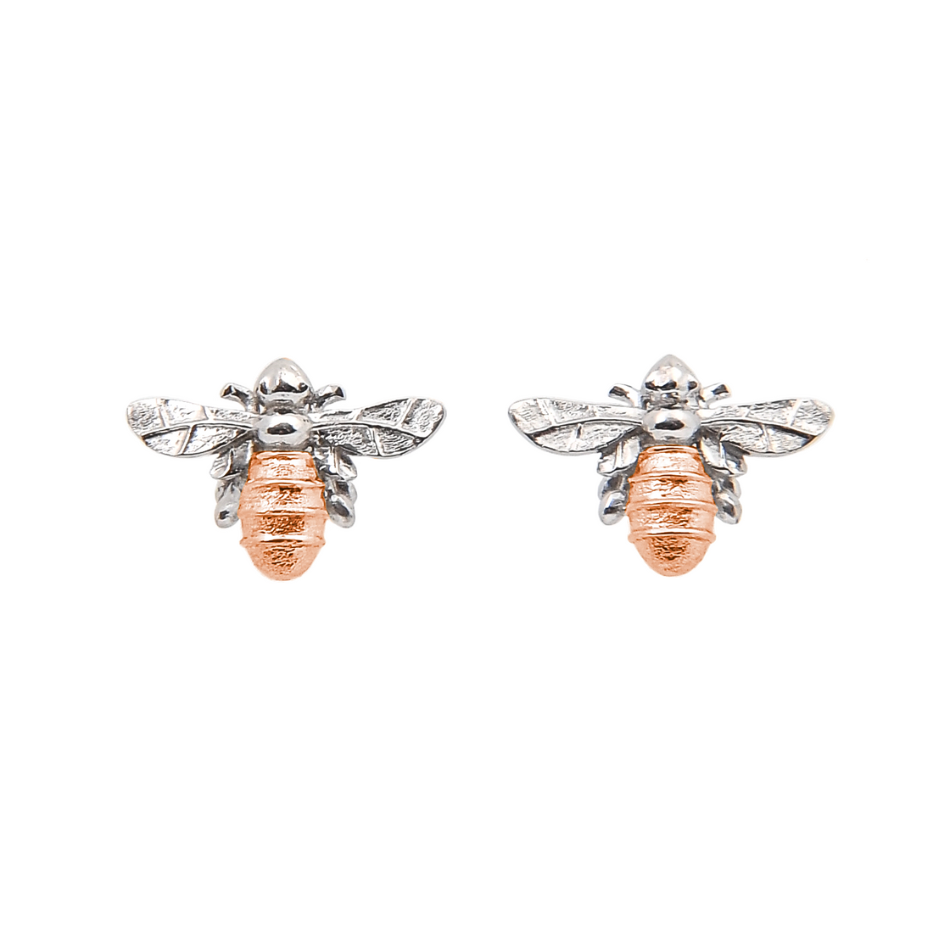 Lydia's Bees Rose Gold & Silver Honeybee Stud Earrings