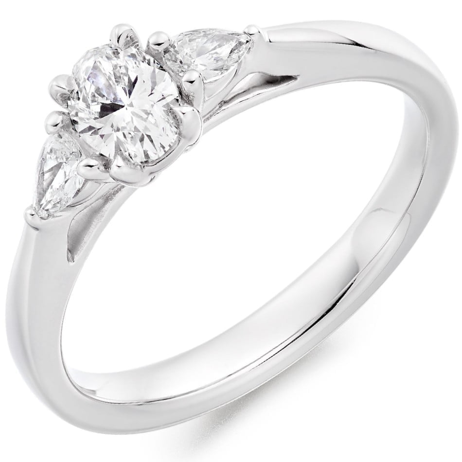 Platinum 0.60ct Oval Cut Diamond Trilogy Engagement Ring