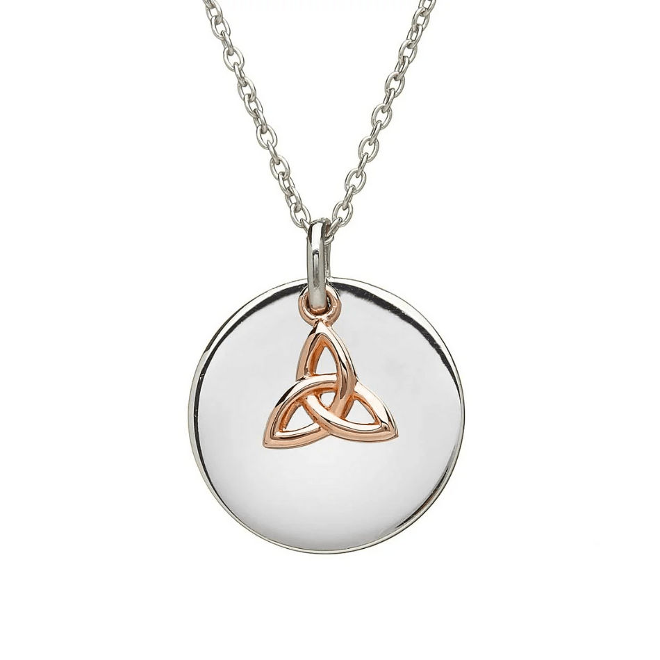 House Of Lor Silver & Irish Rose Gold Hanging Trinity Knot Disc Pendant