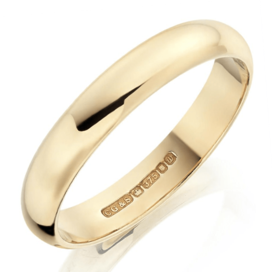 9ct Yellow Gold 4mm D Shape Mens Wedding Ring
