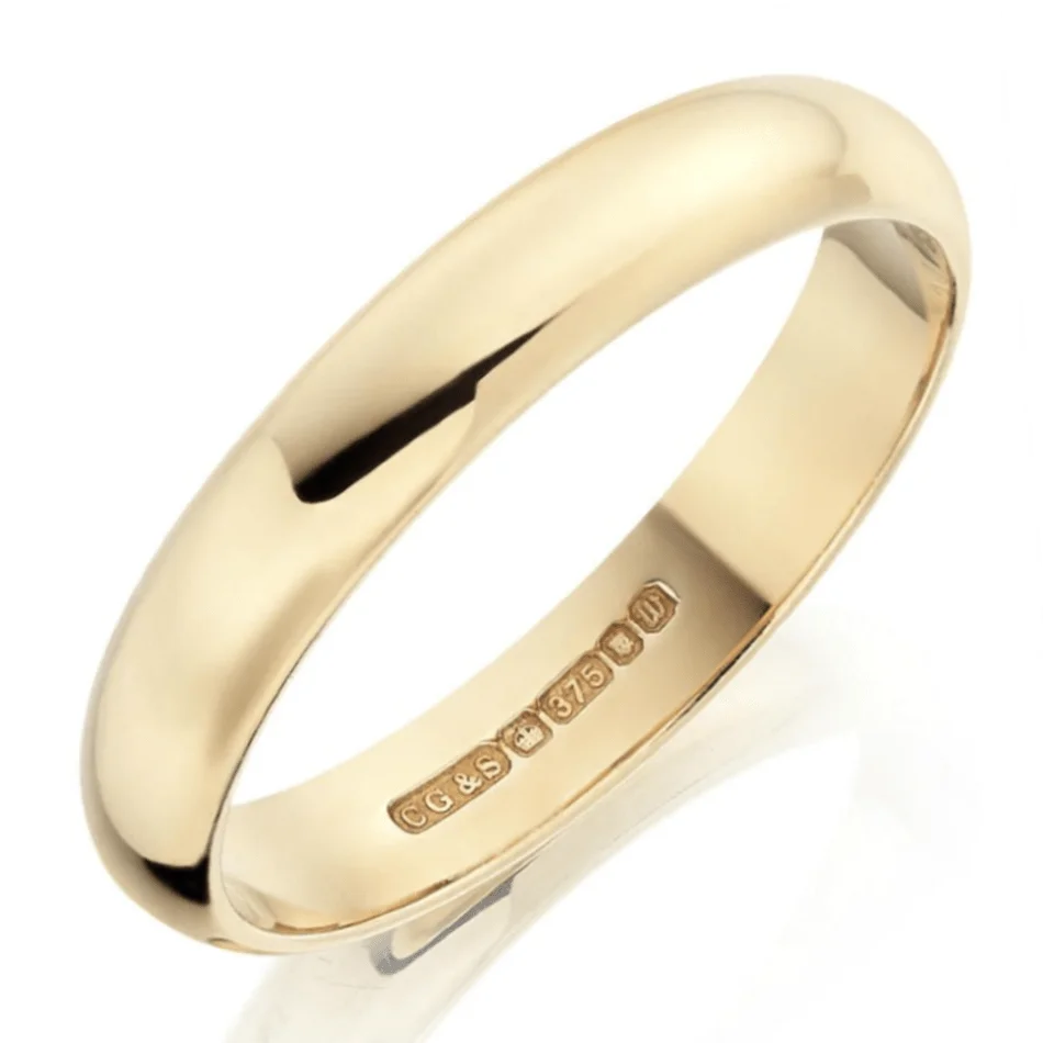 9ct Yellow Gold 4mm D Shape Mens Wedding Ring
