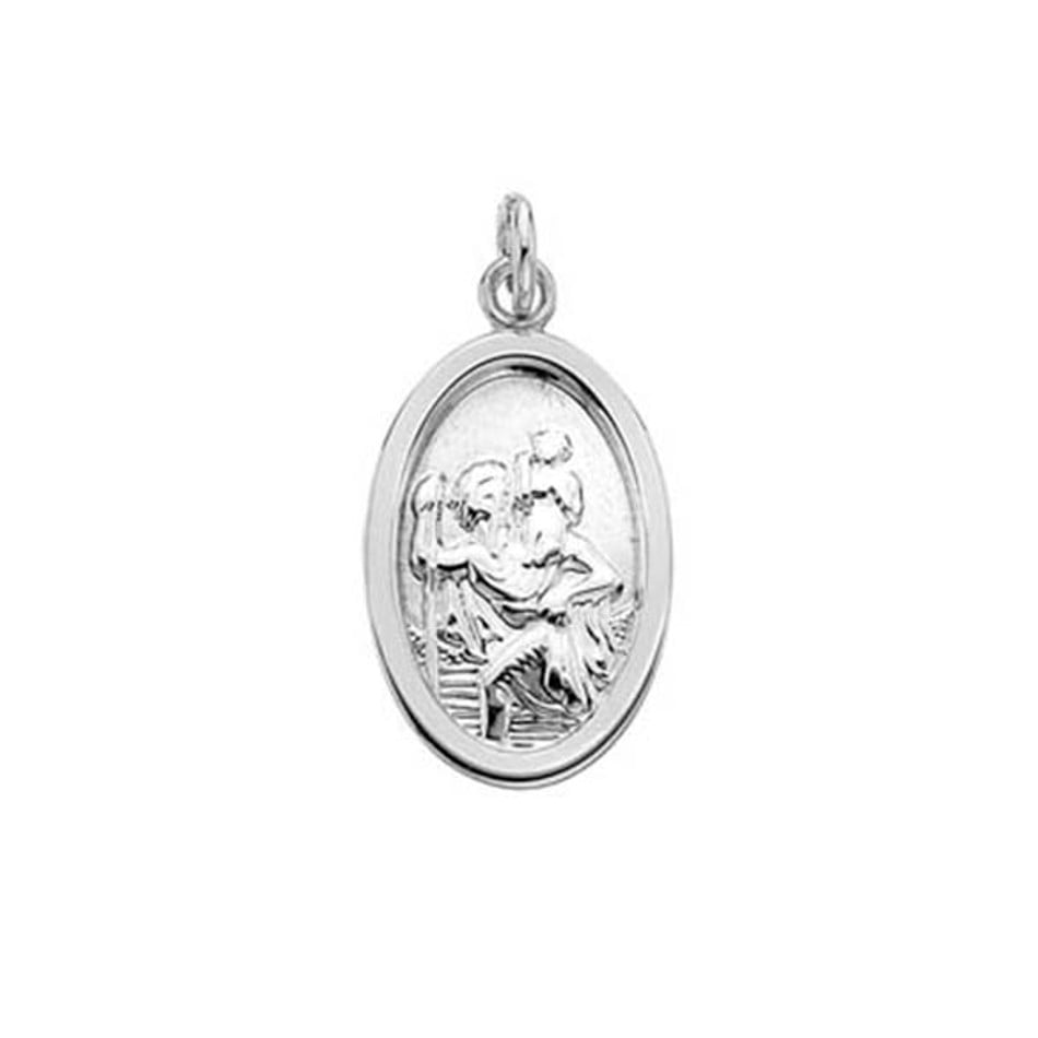 Curteis Small Silver Oval St Christopher Design Pendant