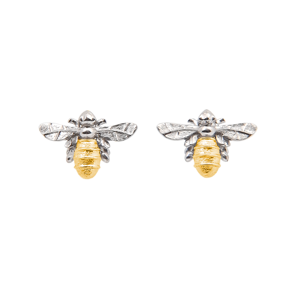 Lydia's Bees Yellow Gold & Silver Honeybee Stud Earrings