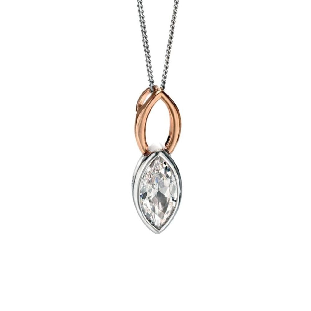 Fiorelli Silver & Rose Gold Plated Marquise Cut Cubic Zirconia Pendant