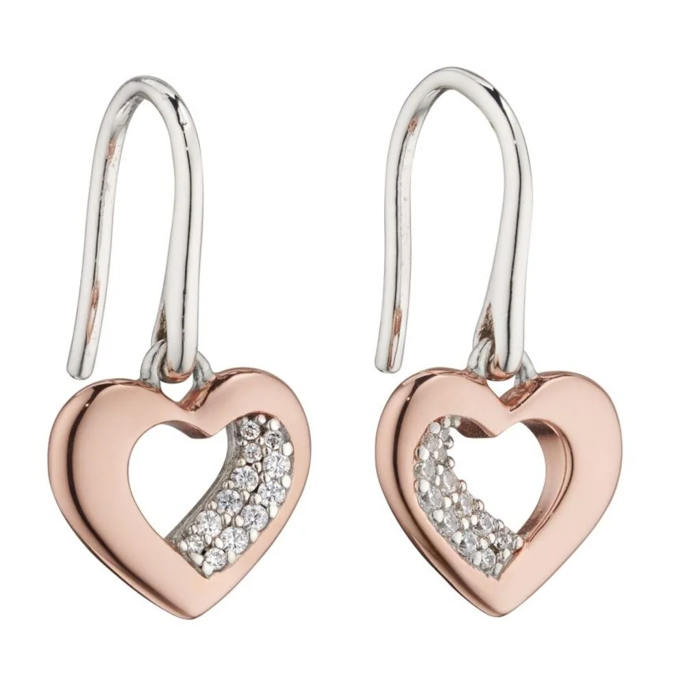 Fiorelli Silver & Rose Gold Plated Cubic Zirconia Heart Drop Earrings