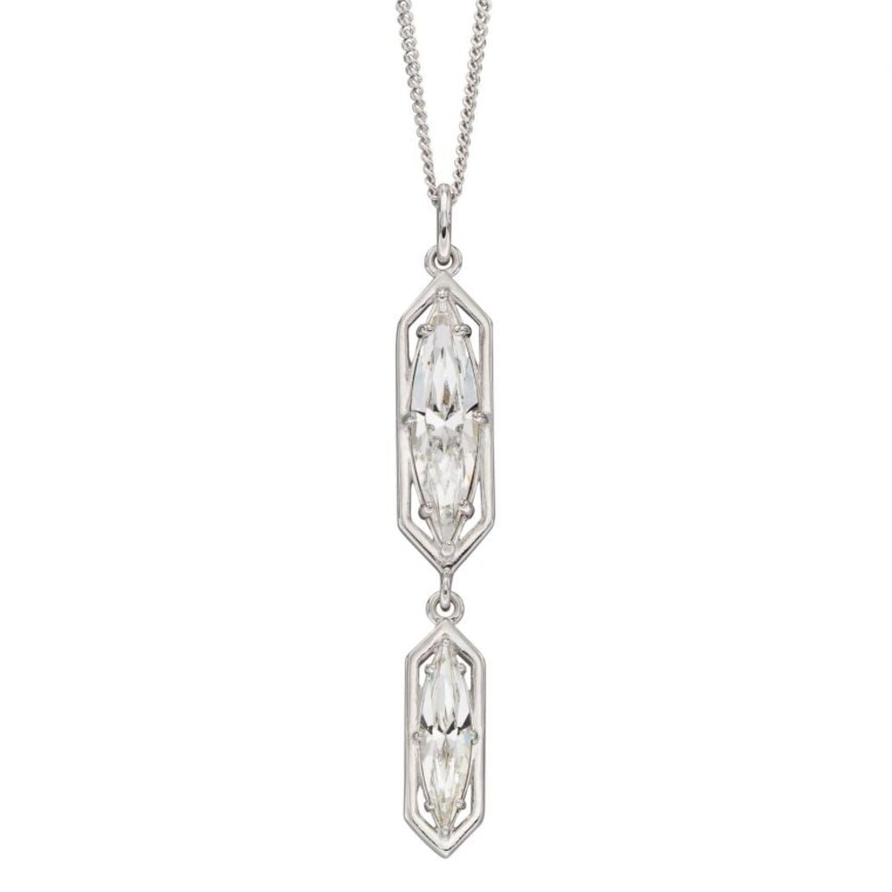Fiorelli Silver Caged Navette Crystal Pendant