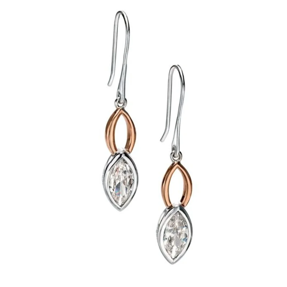 Fiorelli Silver & Rose Gold Plated Marquise Cut Cubic Zirconia Drop Earrings