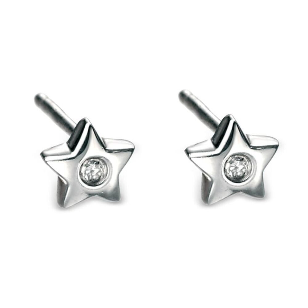D For Diamond Childrens Silver Star Diamond Stud Earrings
