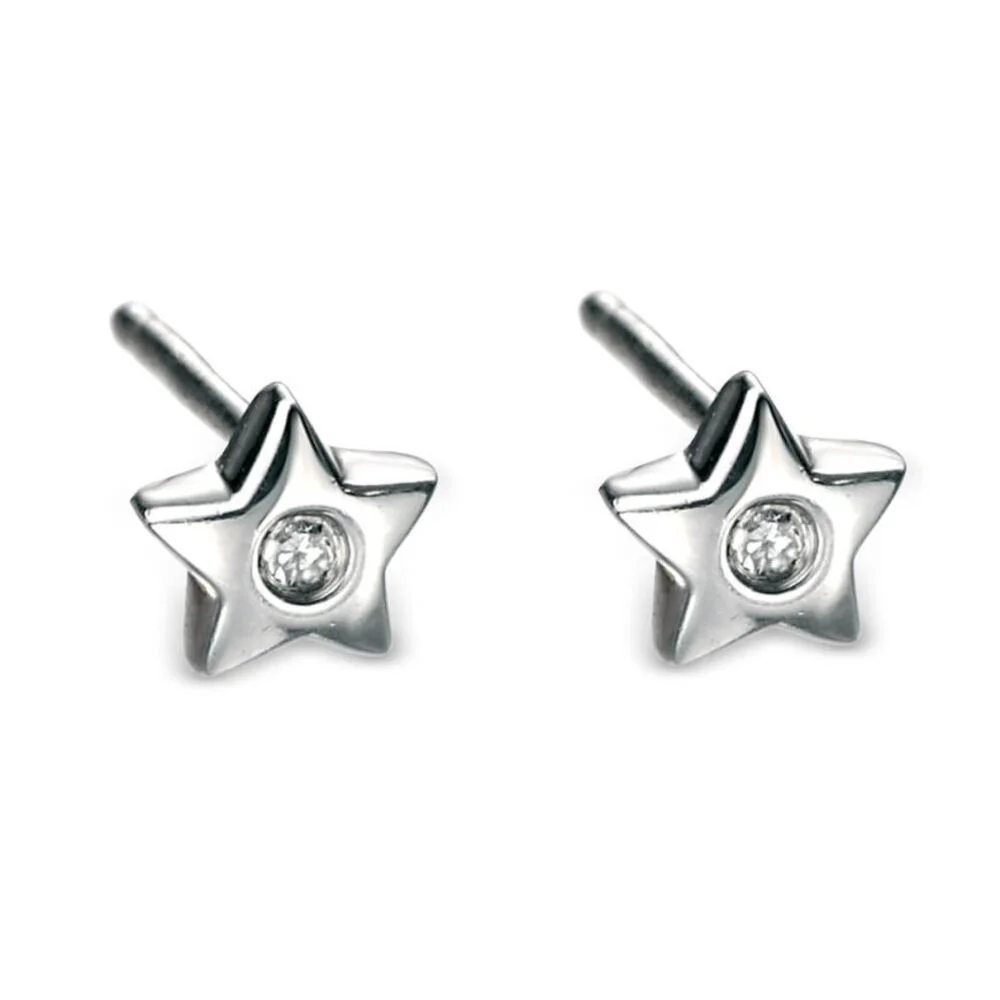 D For Diamond Childrens Silver Star Diamond Stud Earrings