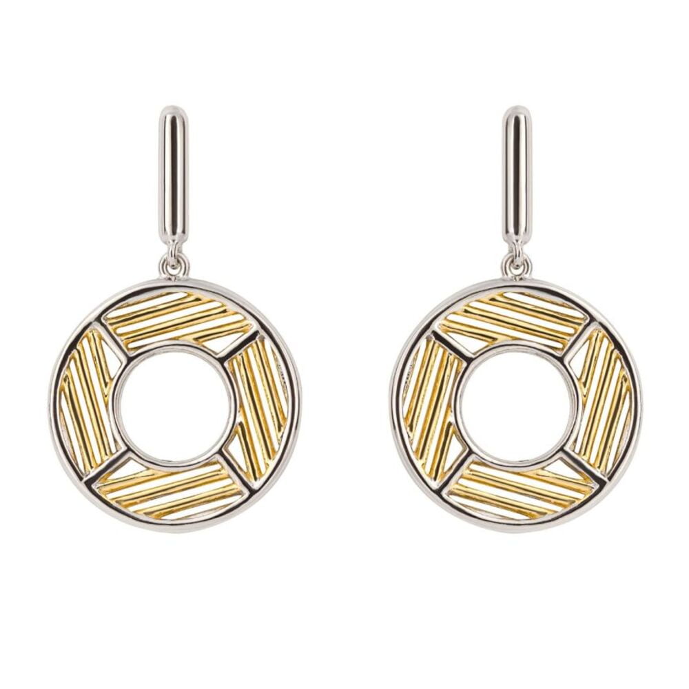 Fiorelli Silver & Yellow Gold Plated Geo Cage Design Drop Earrings