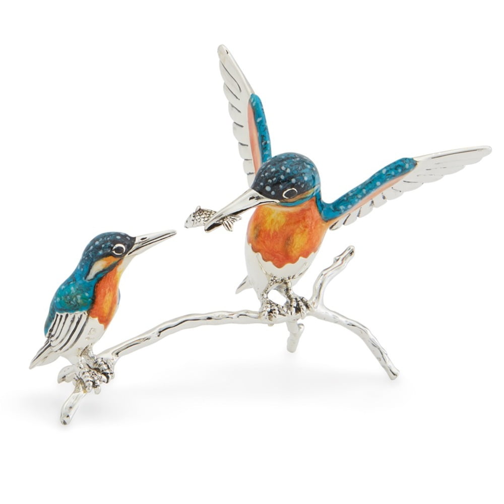 Saturno Silver Enamel Kingfisher Couple On A Branch Ornament