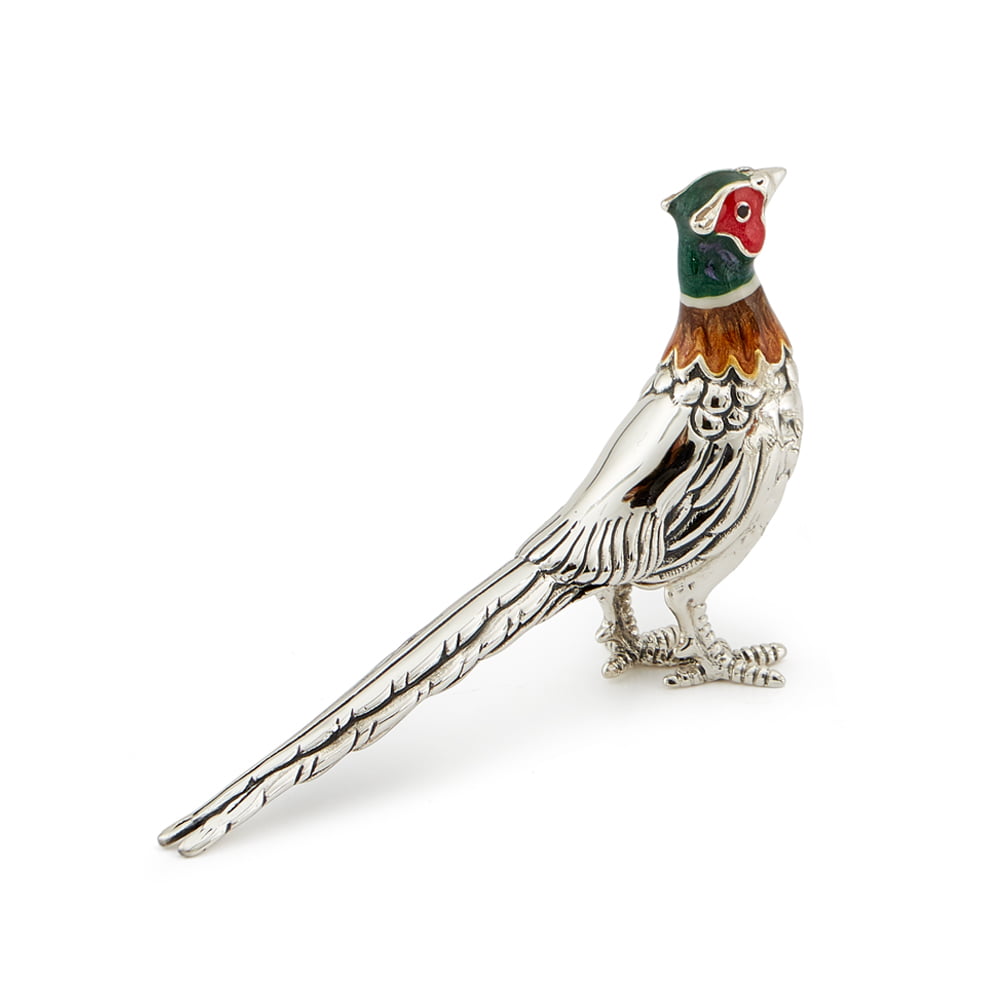 Saturno Silver Enamel Small Pheasant Ornament