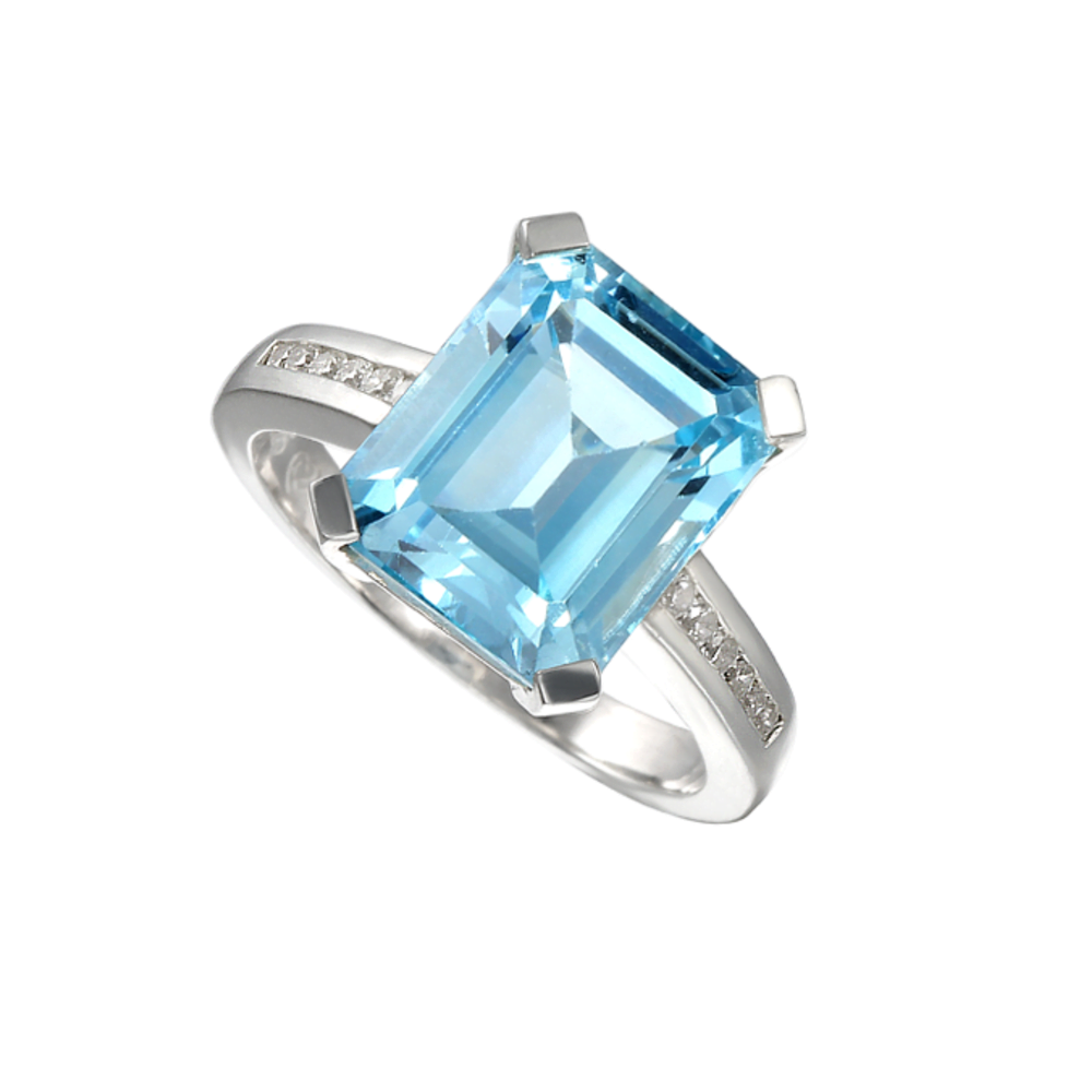 Amore Silver Blue Lagoon Blue Topaz Solitaire Ring
