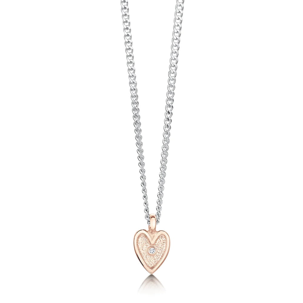 Sheila Fleet Secret Hearts Silver & 9ct Rose Gold Diamond Heart Pendant