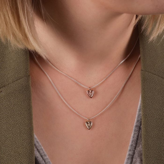 Silver & Rose Gold Diamond Heart Necklace