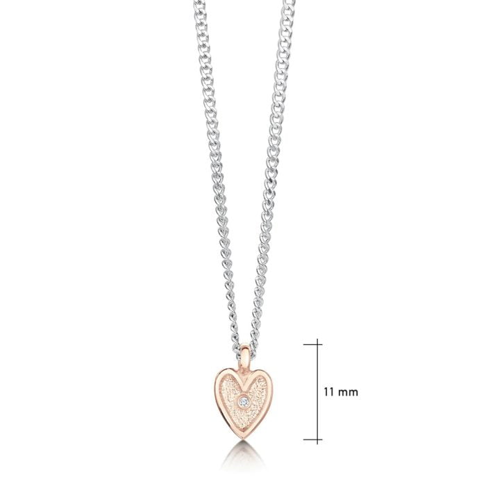 Silver & Rose Gold Diamond Heart Necklace
