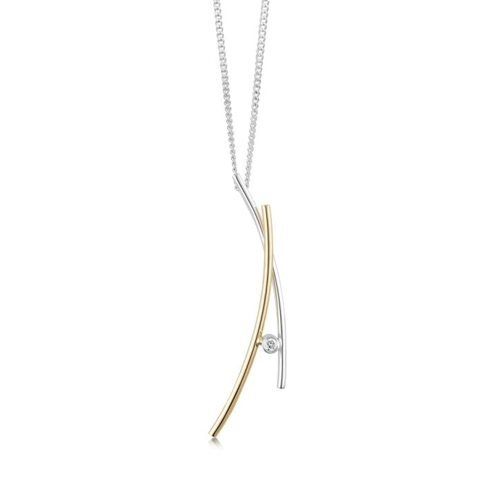 Kiss Silver & 9ct Gold Diamond Crossover Necklace