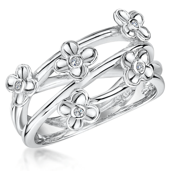 Jools By Jenny Brown 925 sterling Silver Cubic Zirconia Flower Ring
