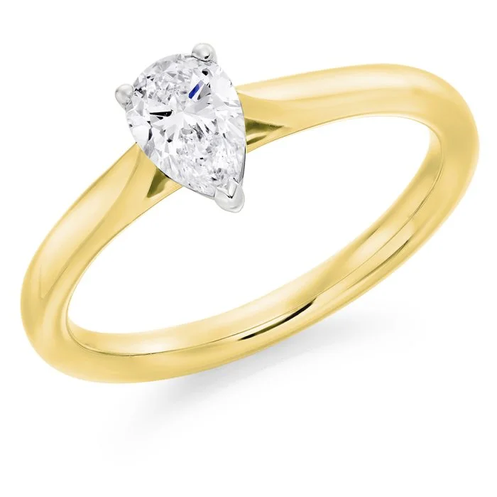 18ct Yellow Gold Pear Cut Diamond Solitaire Ring