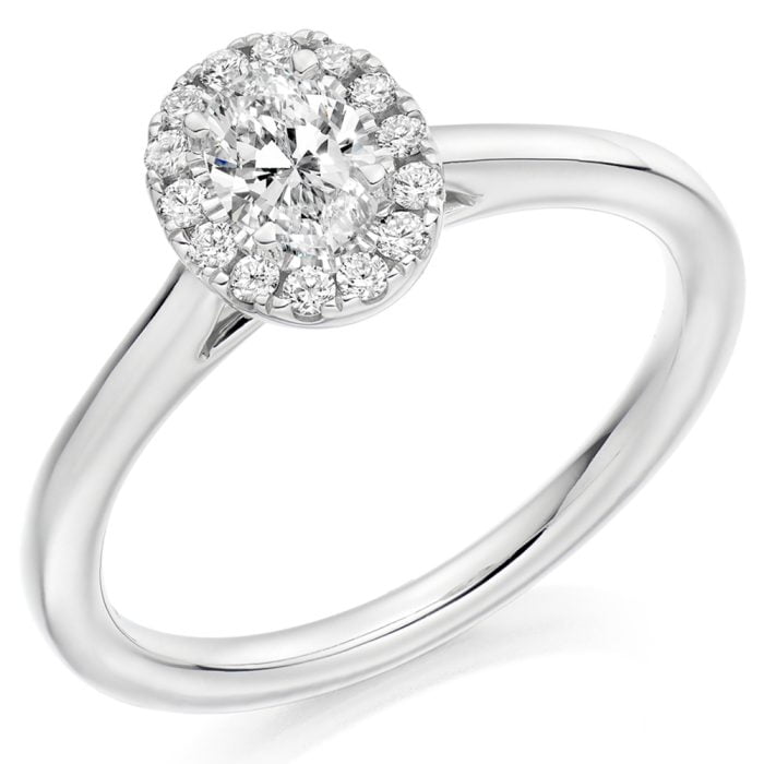 Platinum Oval Cut Diamond Halo Engagement Ring