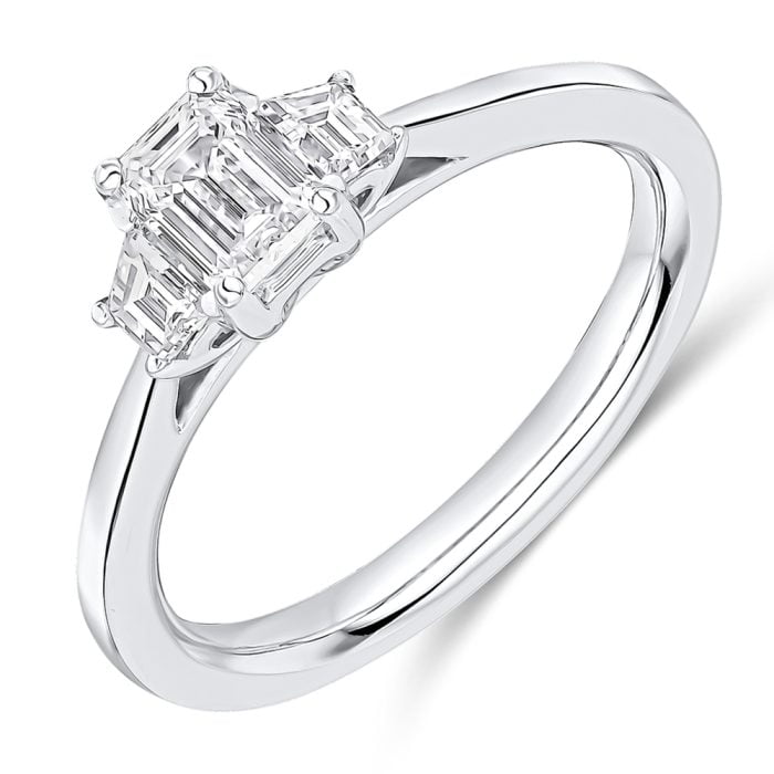 Platinum 0.75CT Diamond Emerald Cut Three Stone Trilogy Engagement Ring