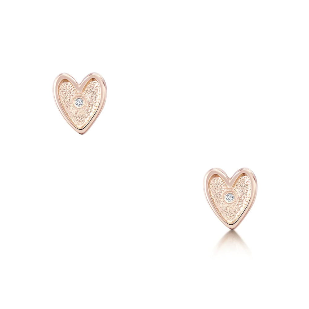 Sheila Fleet Secret Hearts 9ct Rose Gold Diamond Heart Stud Earrings