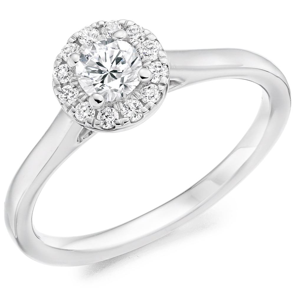 Platinum 0.40ct Emerald Cut Diamond Halo Engagement Ring
