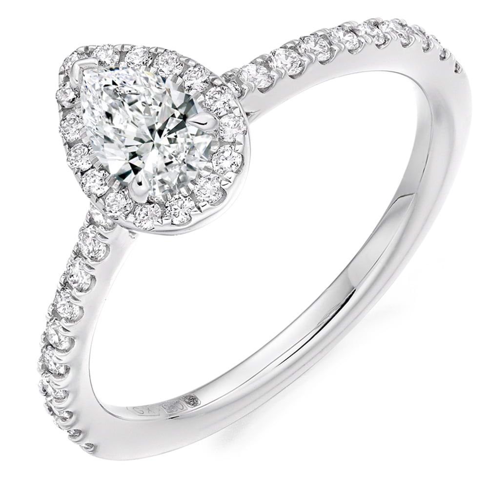 Platinum 0.65ct Pear Cut Diamond Halo Engagement Ring