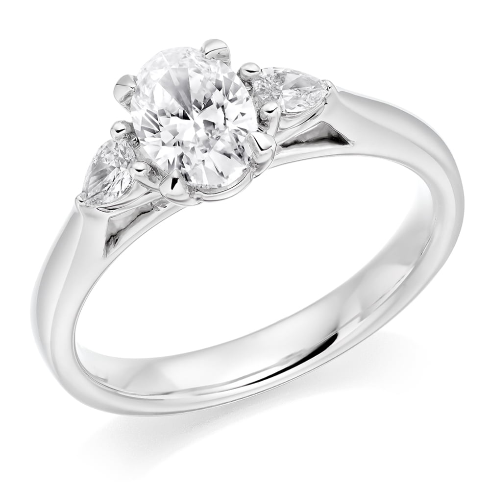 Platinum 0.70ct Oval Cut Diamond Trilogy Engagement Ring