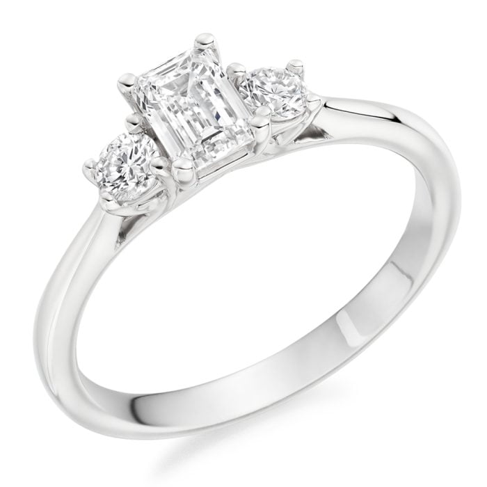 Platinum Emerald Cut Diamond Trilogy Ring