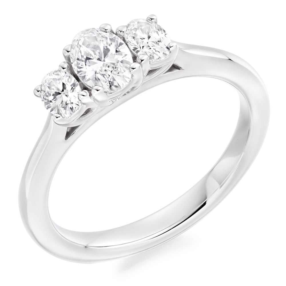 Platinum 0.82ct Oval Diamond Trilogy Engagement Ring