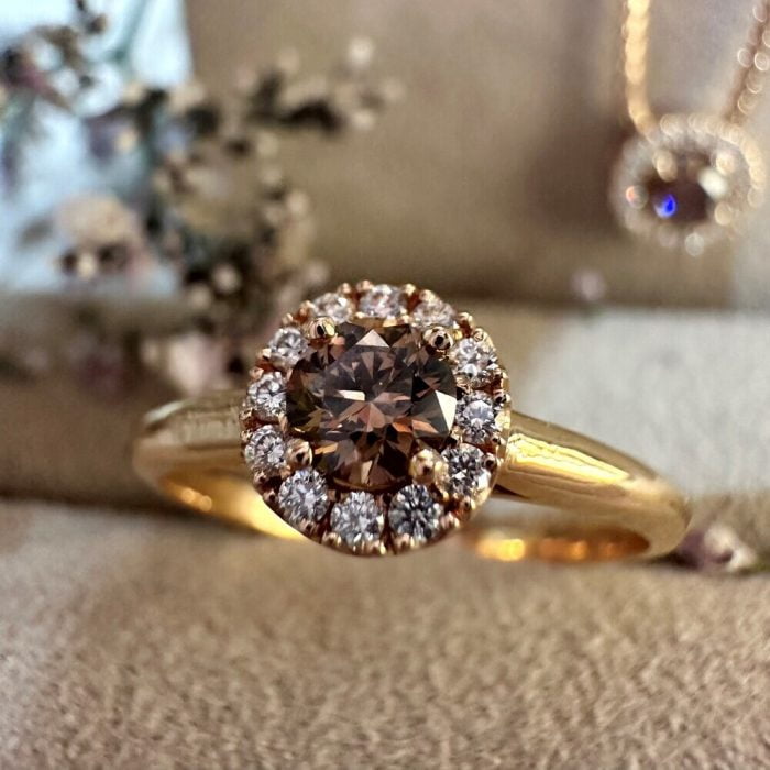 18ct Rose Gold Chocolate Diamond Halo Ring