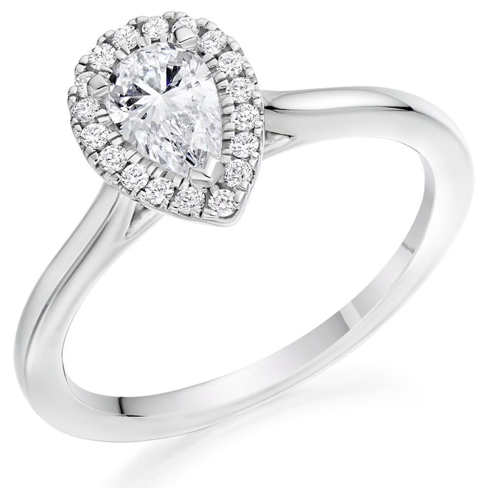 Platinum 0.50ct Pear Cut Diamond Halo Engagement Ring