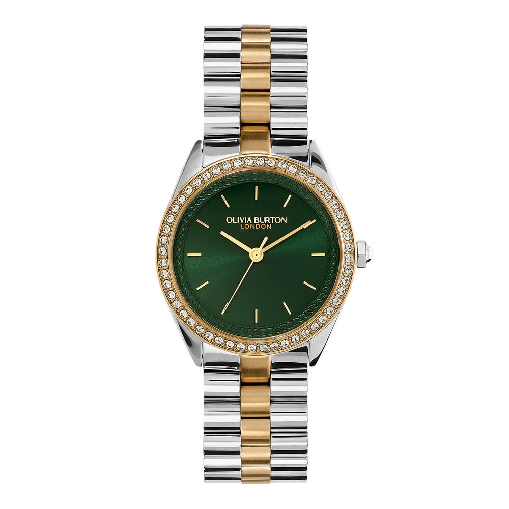 Olivia Burton Sports Luxe Bejewelled Forest Green & Two Tone Watch