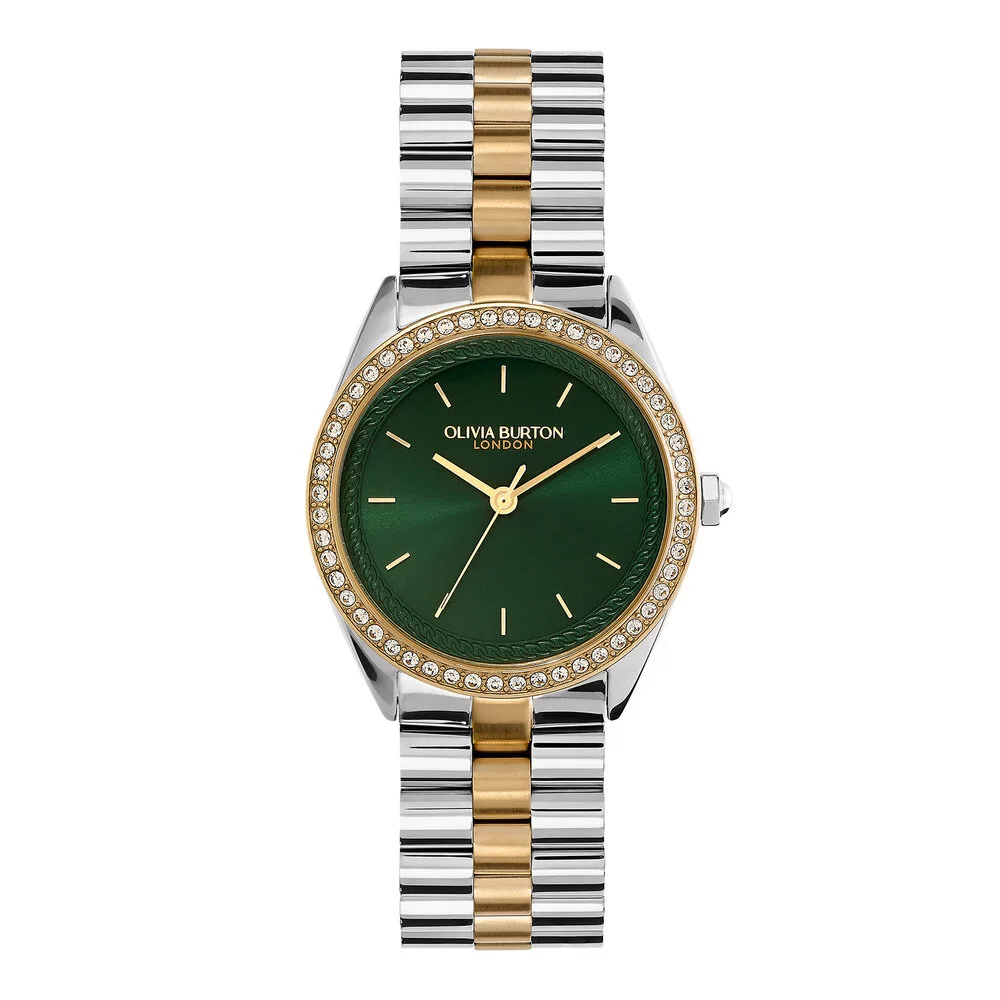 Olivia Burton Sports Luxe Bejewelled Forest Green & Two Tone Watch