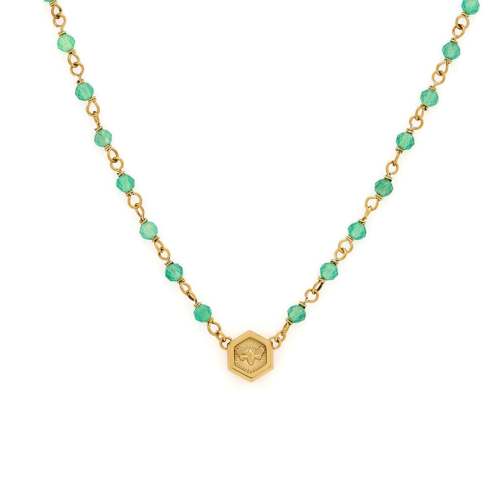 Olivia Burton Minima Bee Gold Plated Green Beaded Charm Necklace