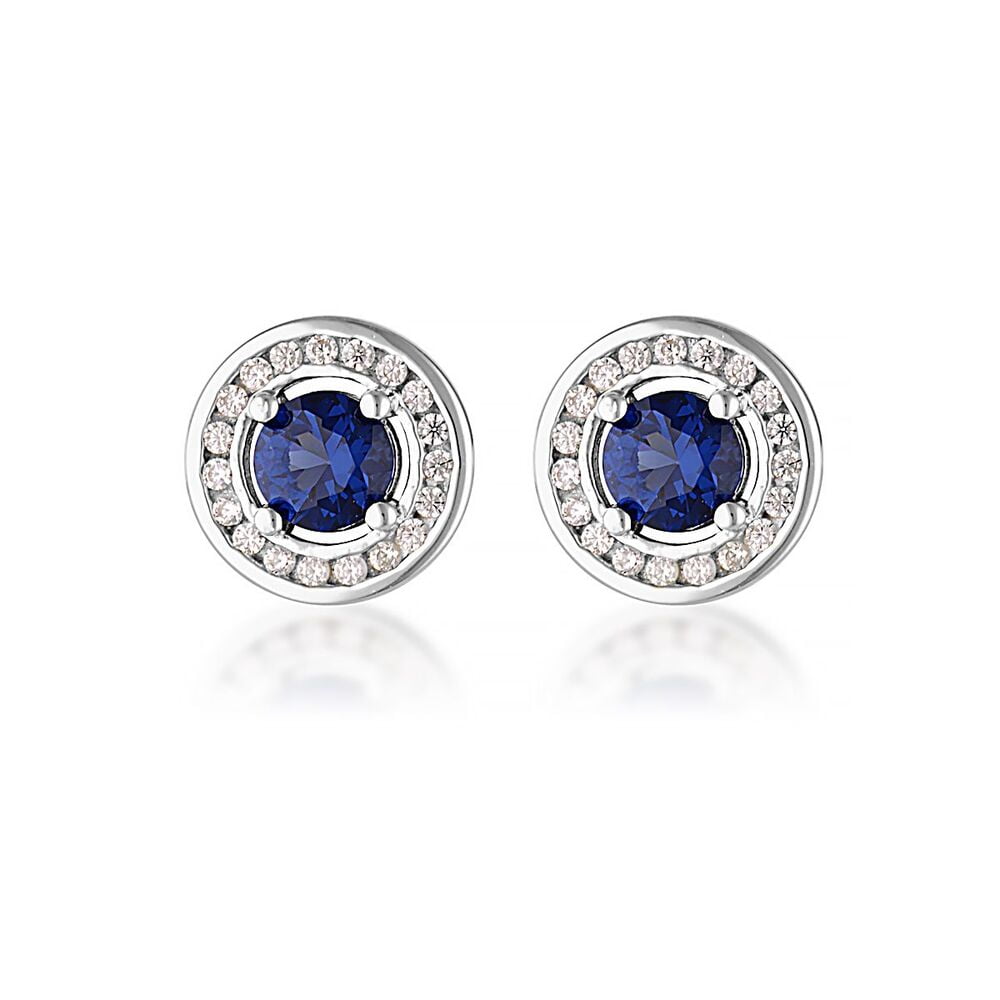 Georgini Milestone Silver Blue CZ Halo Stud Earrings