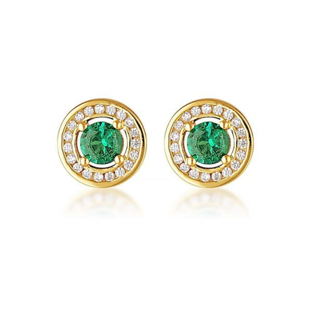 Georgini Milestone Gold Green CZ Halo Stud Earrings