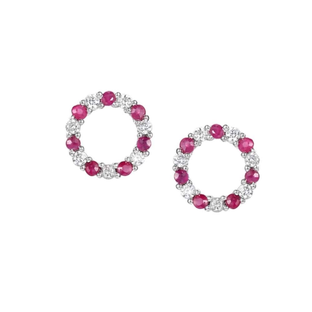Amore Silver Circle Of Life Ruby Stud Earrings