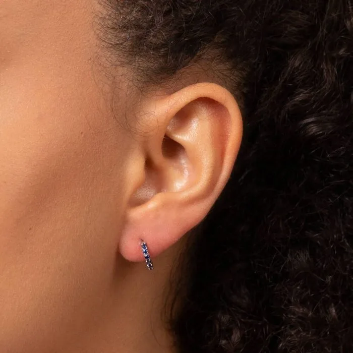 Elements 9ct White Gold Sapphire Hoop Earrings - Image 2