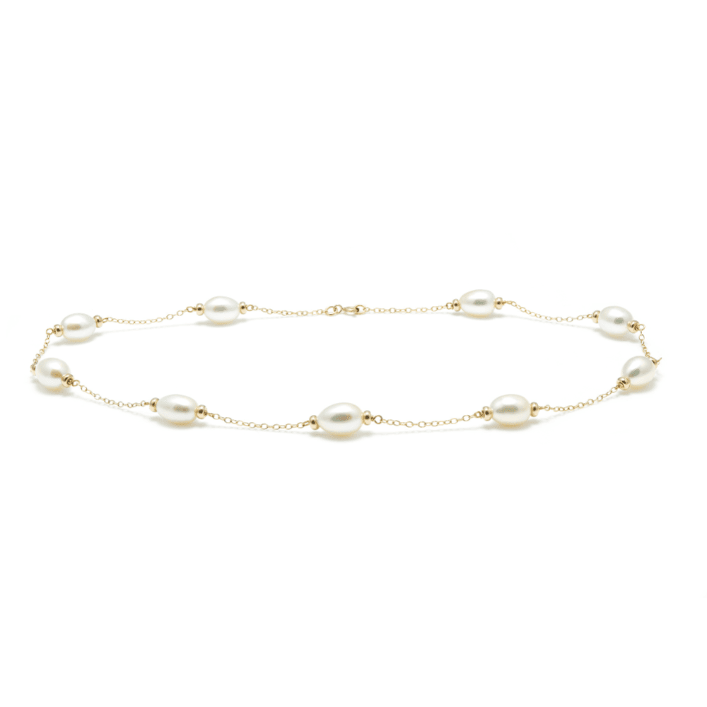 9ct Yellow Gold Cultured Pearl Barrel Necklace