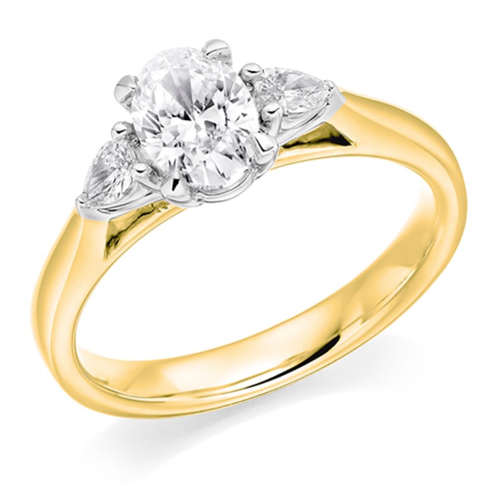 18ct Yellow Gold 0.50ct Oval Cut Diamond Trilogy Ring