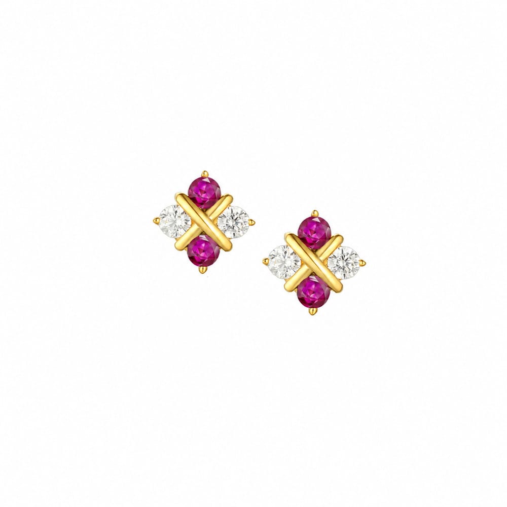 Amore 9ct Yellow Gold Ruby Snow Serenity Stud Earrings