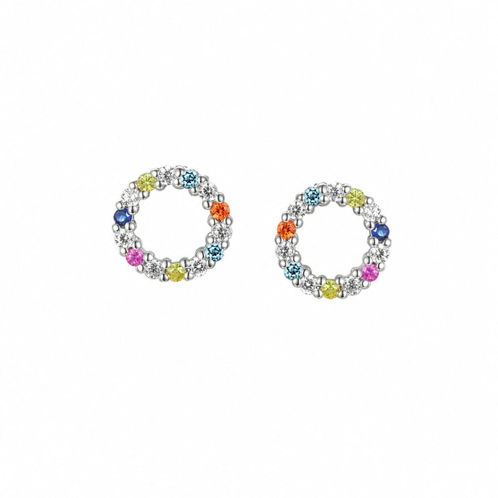Amore 9ct White Gold Mixed Sapphire Circle of Life Stud Earrings