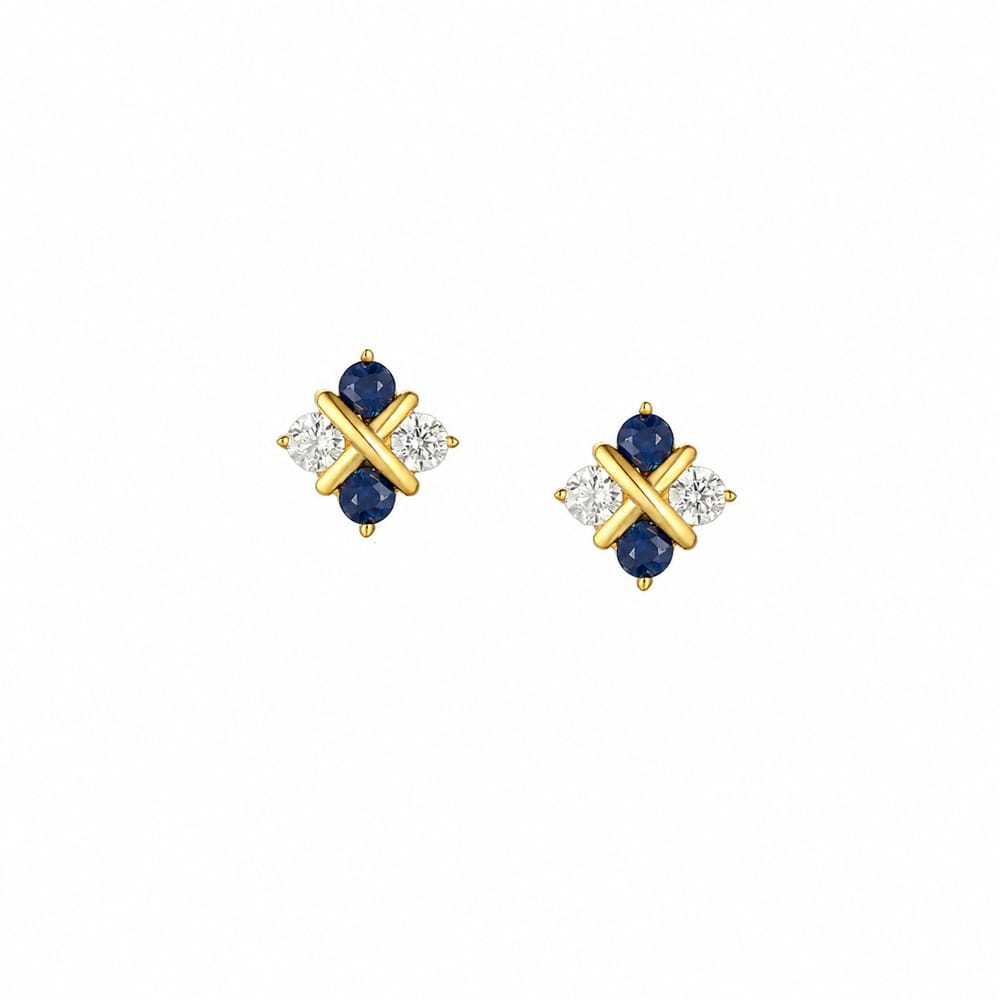 Amore 9ct Yellow Gold Sapphire Snow Serenity Stud Earrings