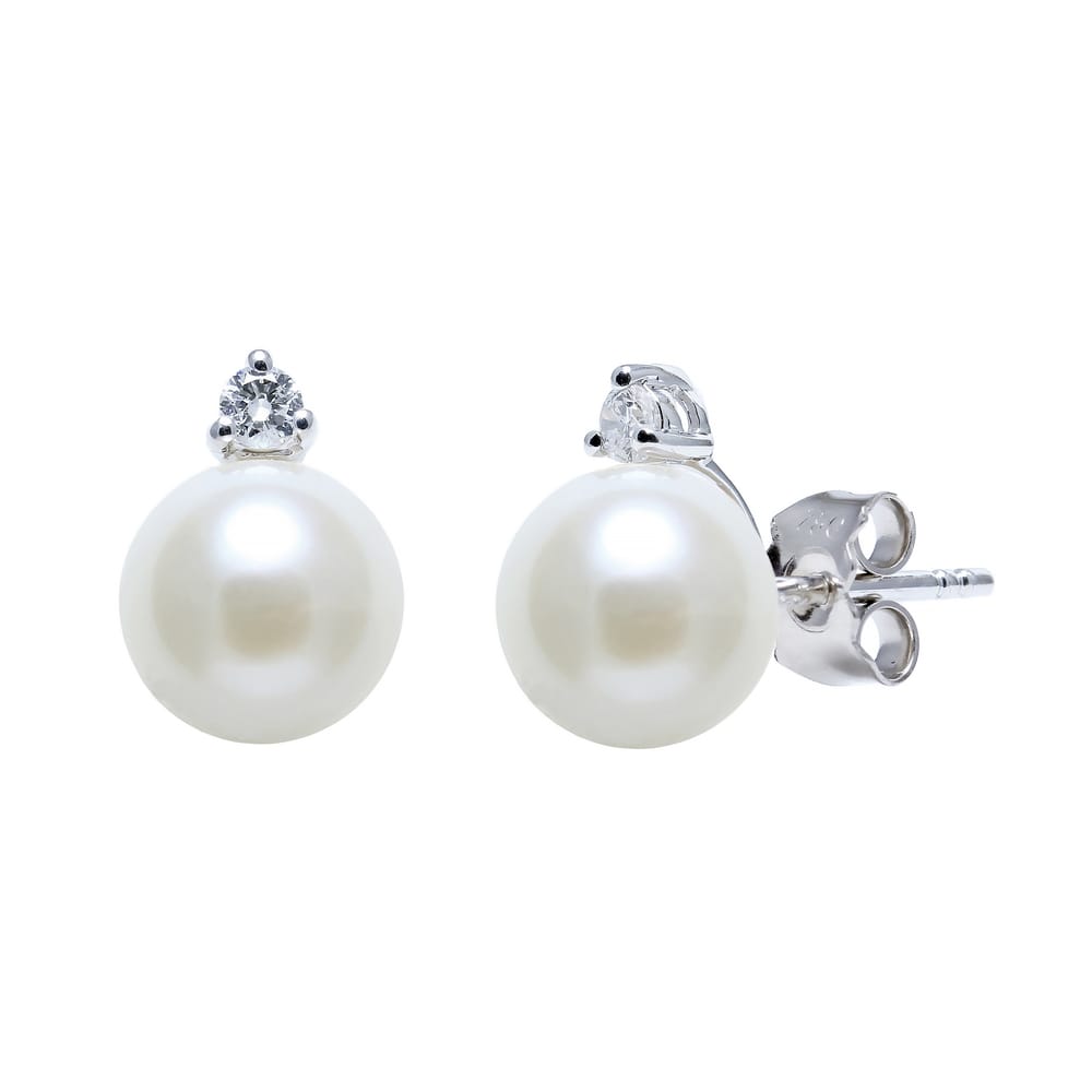 18ct White Gold Freshwater Pearl & Diamond Stud Earrings
